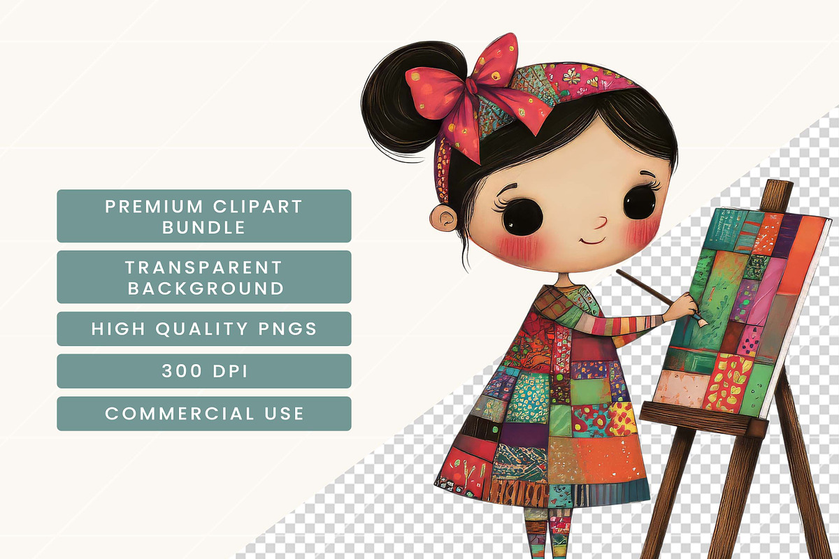 Afro Quilted Girl Clipart Bundle, a Person Illustration by BusyDaydesign (Photo 7 of 9)