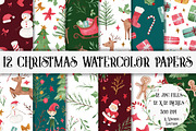 Christmas Watercolor Papers, a Pattern Graphic by LeMagiqueBoutique (Thumbnail 1 of 7)