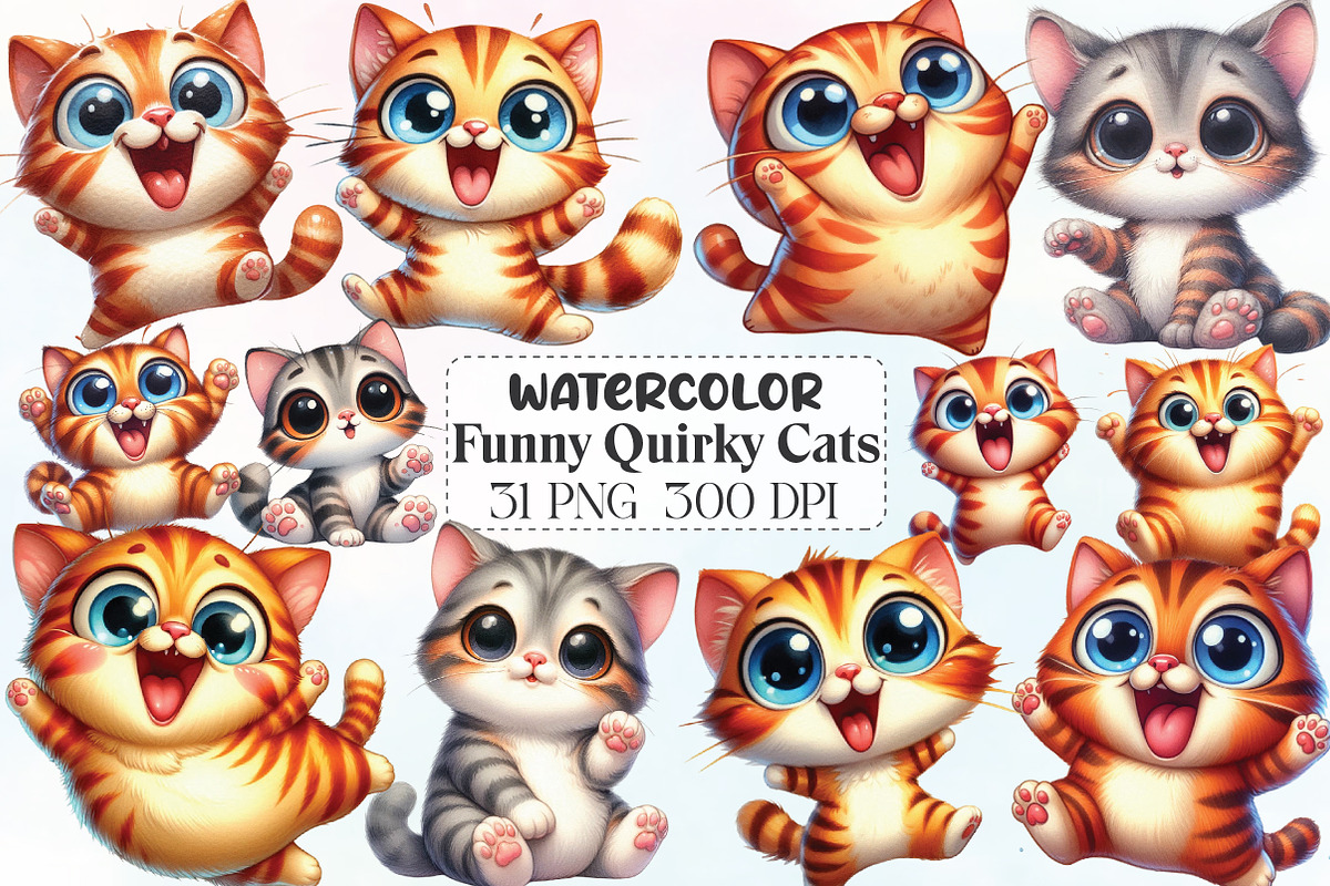 Funny Quirky Cats Clipart, an Icon by CraftArtStudio (Photo 1 of 6)