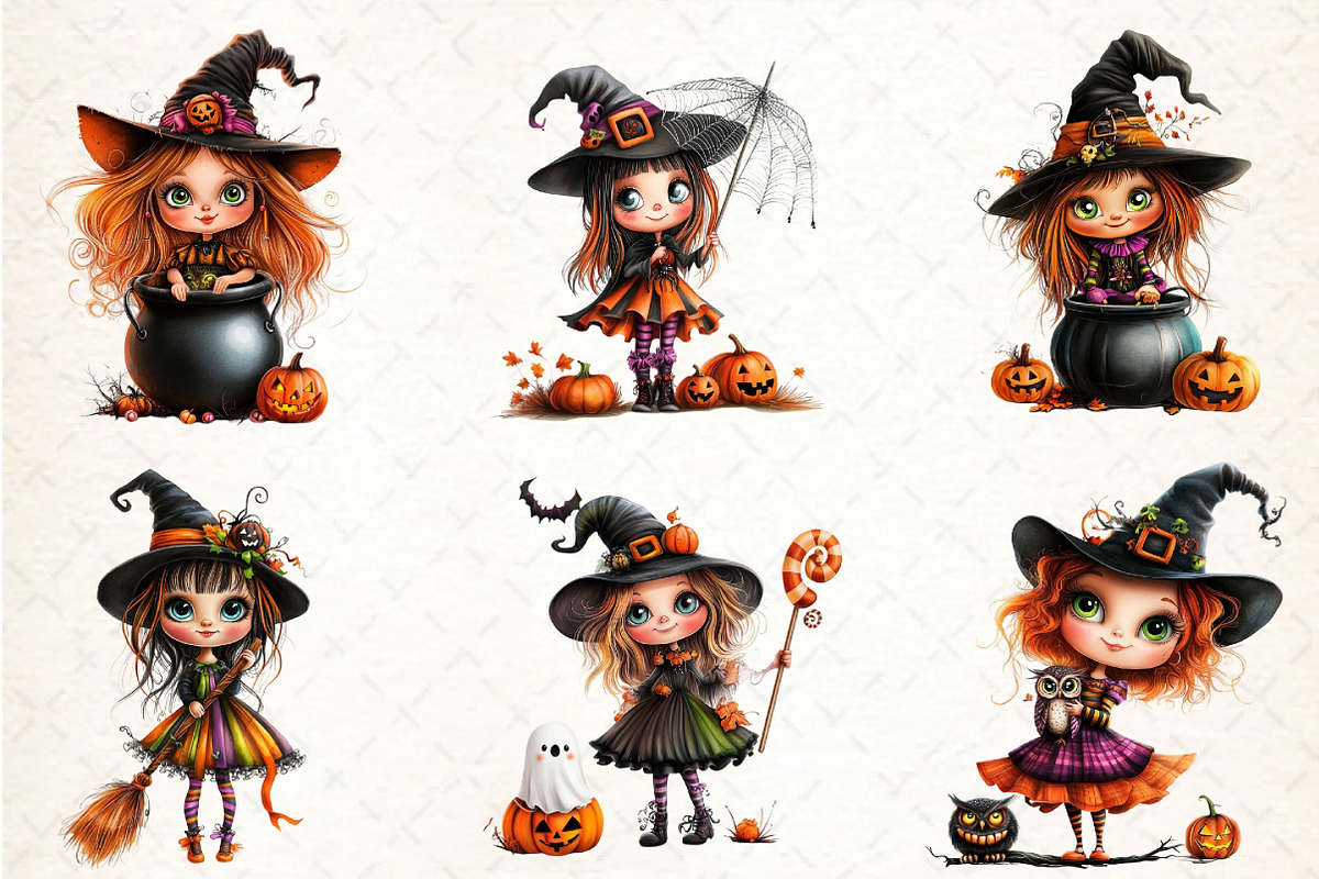 Quirky Halloween Witch Clipart, an Illustration by DreamCafeArt (Photo 3 of 8)