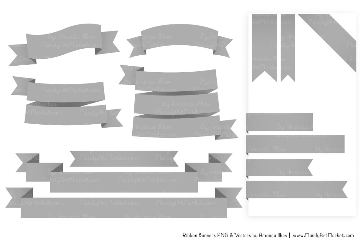 Grey Ribbon Banner Clipart, an Illustration by Amanda Ilkov (Photo 4 of 4)
