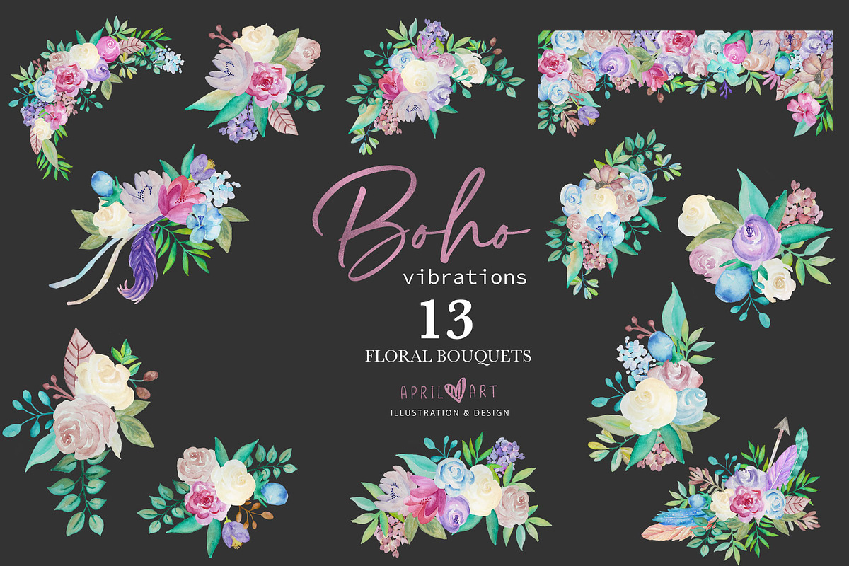 Spring Boho Watercolor Bouquets, an Illustration by Oh Darling Graphics (Photo 3 of 5)