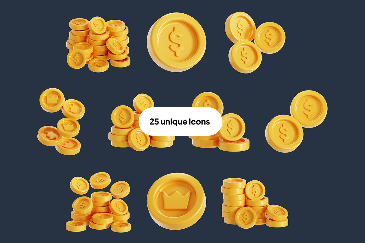 Coins 3D Icon Pack, an Object 3D Model by Nate Studios (Photo 5 of 6)