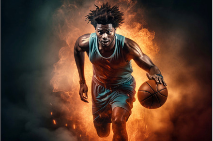 Basketball player running over fire, a Sports & Recreation Photo by Ylivdesign