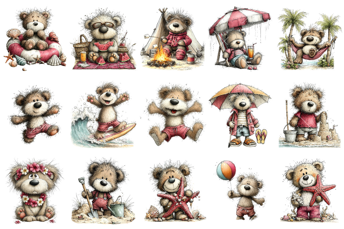 Whimsical Summer Teddy Bear Clipart, an Illustration by OK Design (Photo 3 of 6)