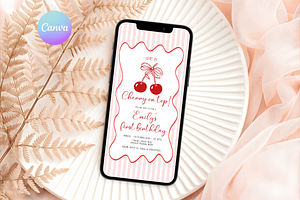 Cherry 1st Birthday Digital Evite, a Templates & Theme by VeliusCreativeStudio