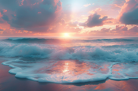 A peaceful beach scene with various, a Photo by LOGOCREATIVE