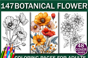 Botanical Flower Coloring Book, a Seasonal Illustration by Printable Design Store