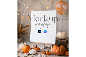 Pumpkin Party Easel Template, a Product Mockup by MockupWizard