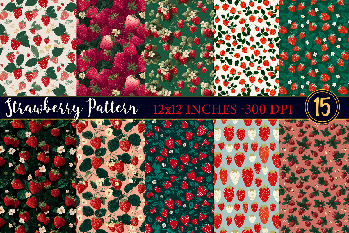 Strawberry Pattern Digital paper, an Illustration by Designworld (Photo 1 of 4)