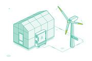 Isometric greenhouse wind turbine, a Technology Illustration by Booblgum (Thumbnail 1 of 2)