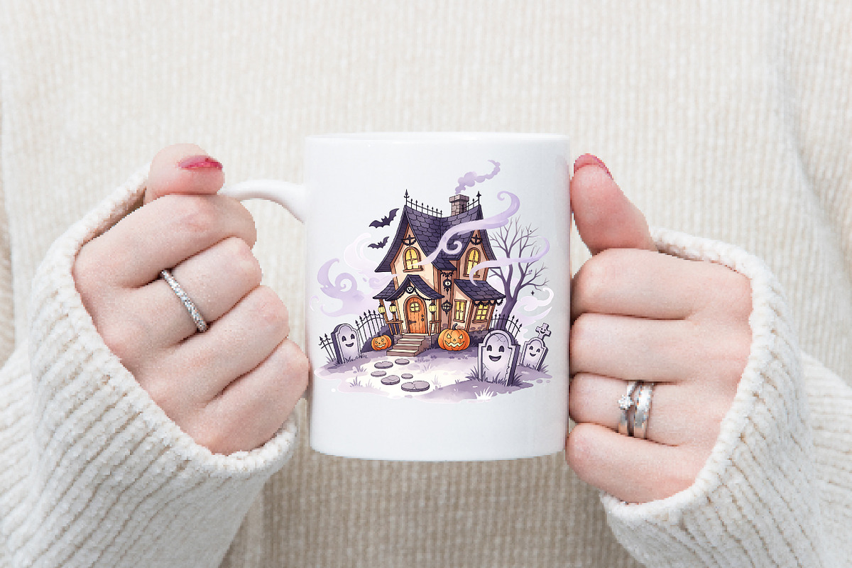 Magical Fall House PNG, Halloween SV, an Illustration by Watercolor design (Photo 3 of 3)
