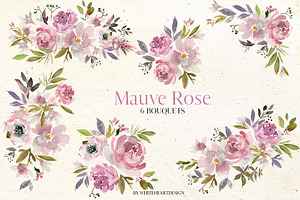 Mauve Rose Watercolor Floral Clipart