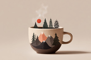 Cup holds mountains and sun, a Photo by Beautiful things