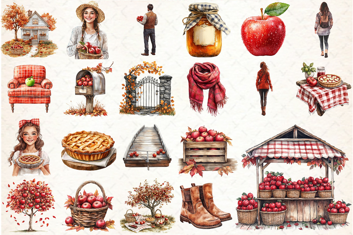 Falling Apples Watercolor Clipart, an Illustration by Libby Wishes (Photo 2 of 6)