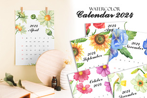 Watercolor Printable Calendar 2024