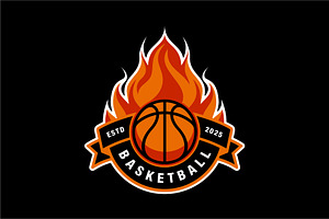 Basketball club logo on fire, a Branding & Logo Template by swarnstudio