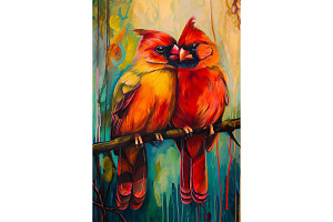 Cardinals in Forest Color Painting, an Animal Illustration by Art Paradise Studios