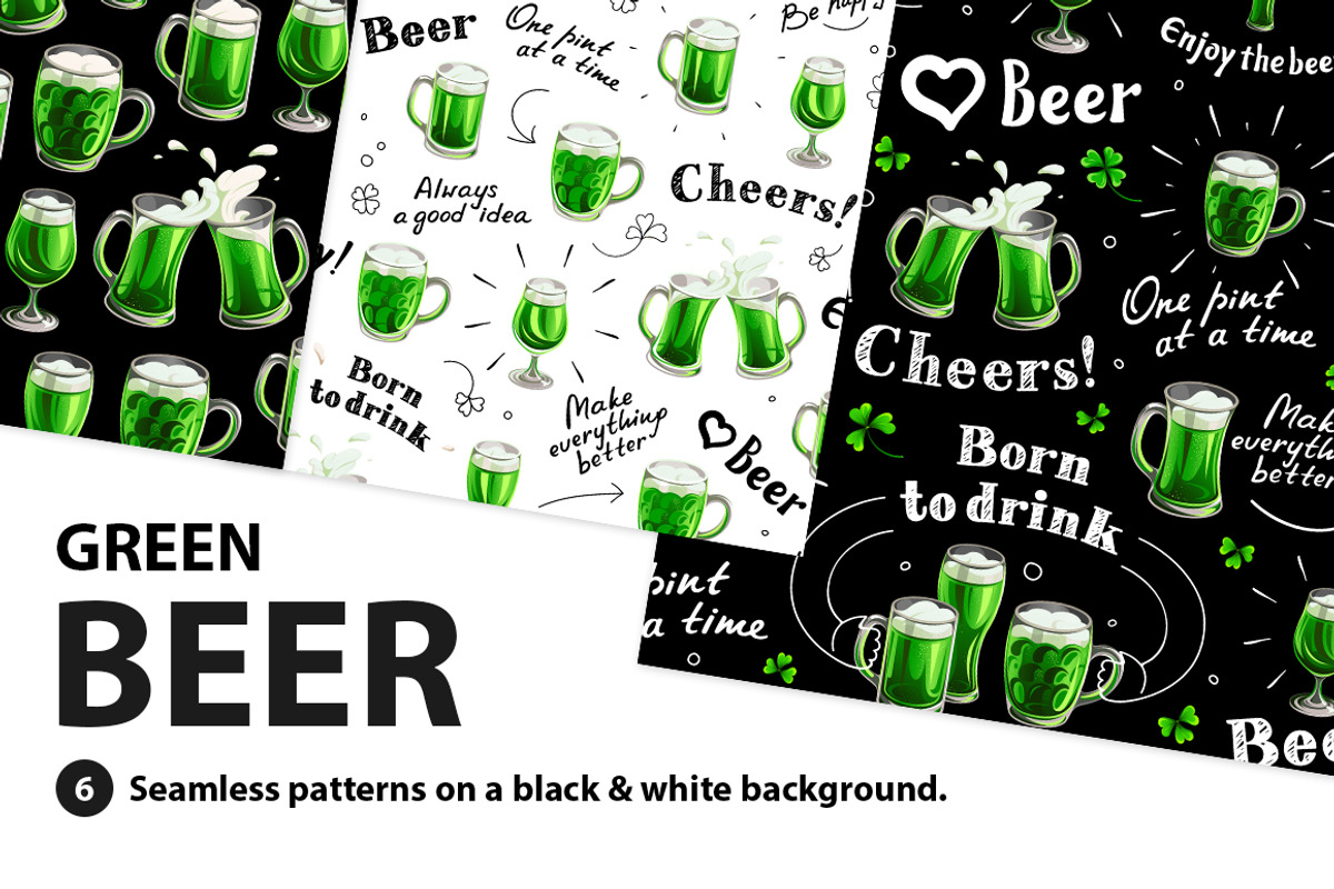 Green Beer. Patterns, a Pattern Graphic by Yulia Ogneva (Photo 1 of 6)