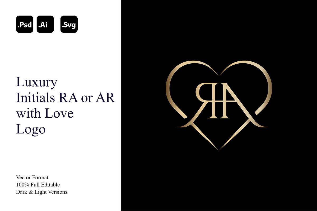 Initials RA or AR with Love Logo, a Branding & Logo Template by Luxury Logos (Photo 1 of 4)