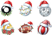 Christmas Sport Balls PNG Sublimatio, an Illustration by CraftArtStudio (Thumbnail 3 of 6)