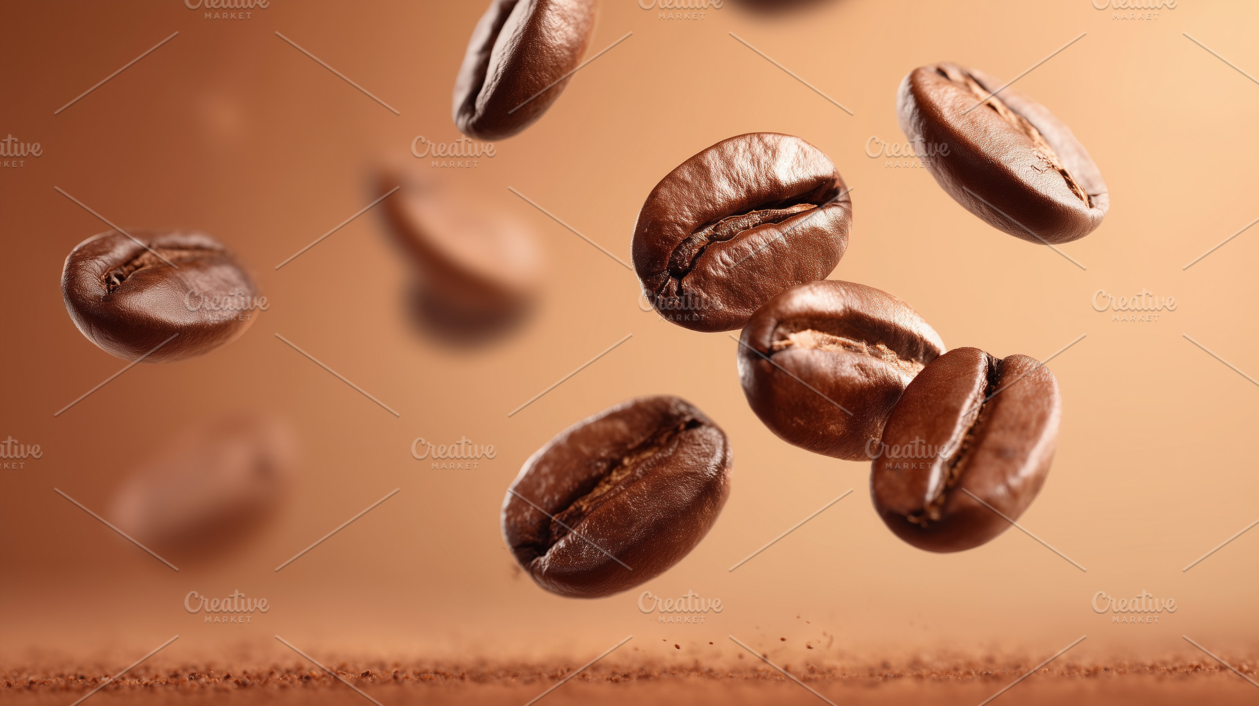 Roasted coffee beans in the air, a Food & Drink Photo by MistyDay