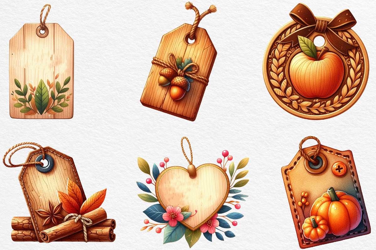 Vintage Wooden Autumn Tags Clipart, an Illustration by Black Bird Studio (Photo 3 of 6)