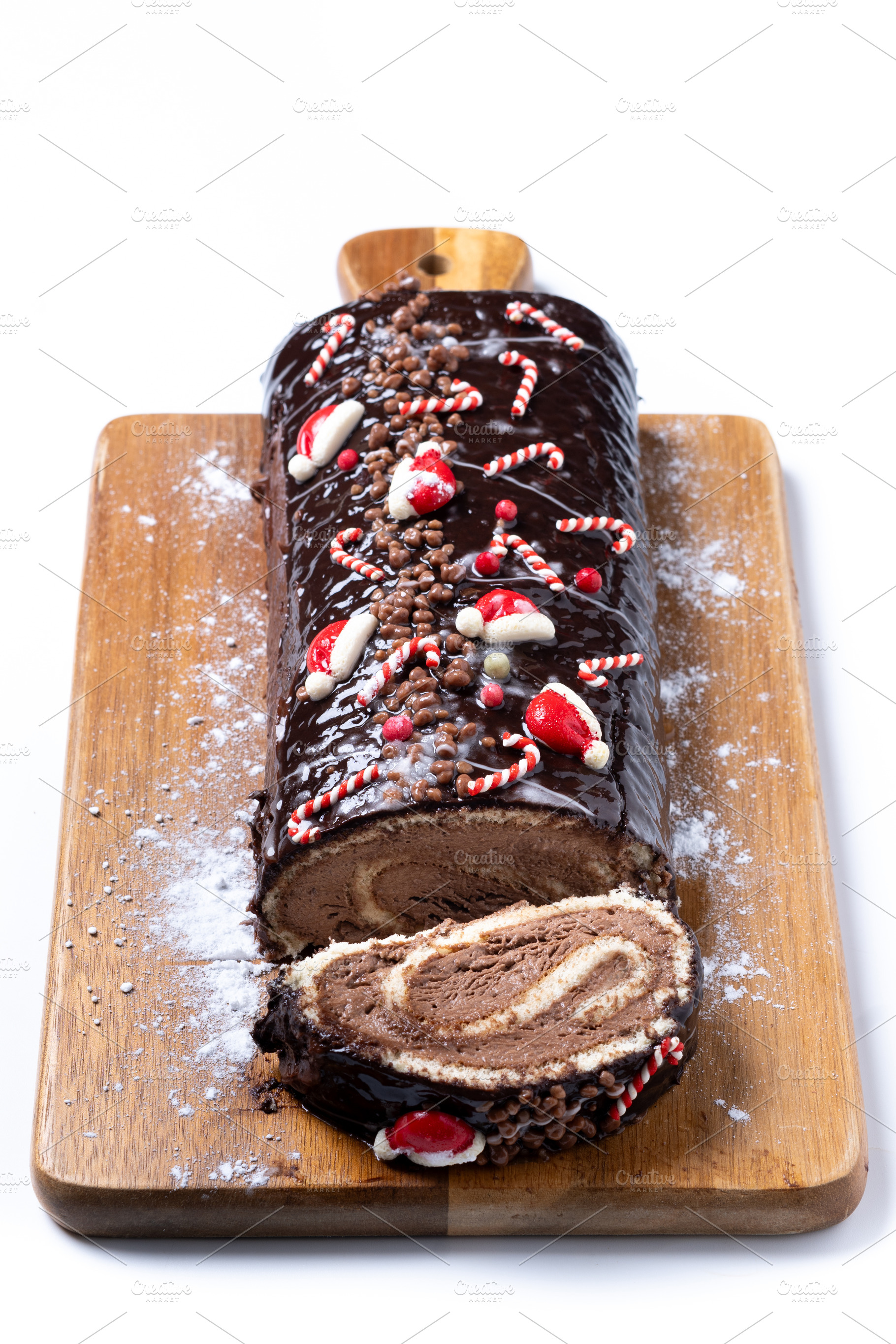 Christmas chocolate yule log cake with festive decorations, a Food & Drink Photo by etorres69