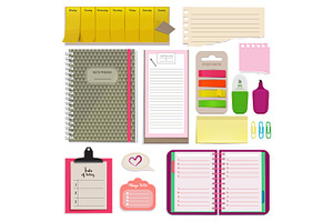 Different Notebooks, Notes, Daily Agendas And Papers For Organizer. Planner Pad