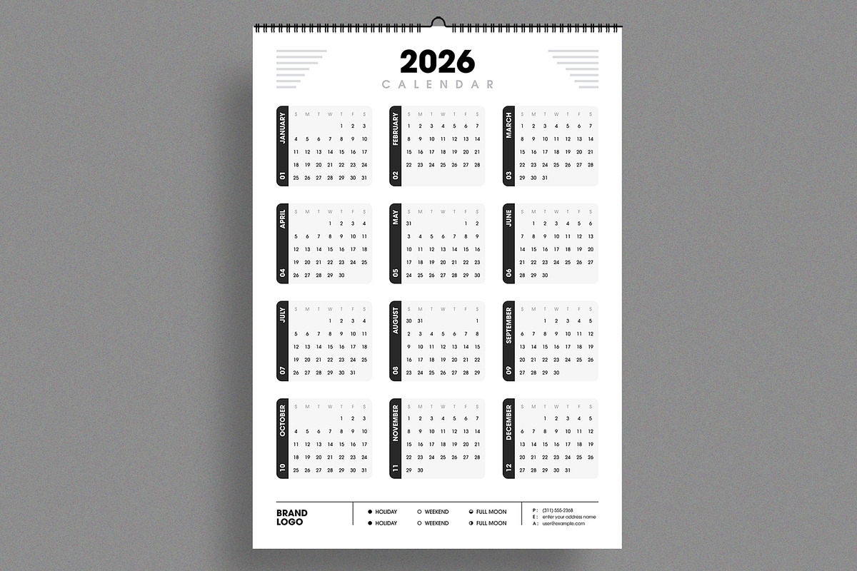 Minimalist 2026 Calendar Layout, a Stationery Template by ContestDesign (Photo 1 of 3)