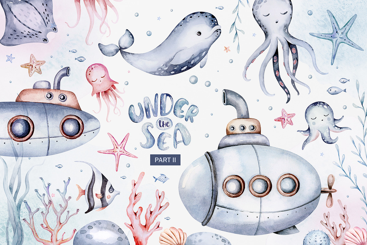 Under the sea watercolor set Part II, an Animal Illustration by Peace ART (Photo 2 of 22)