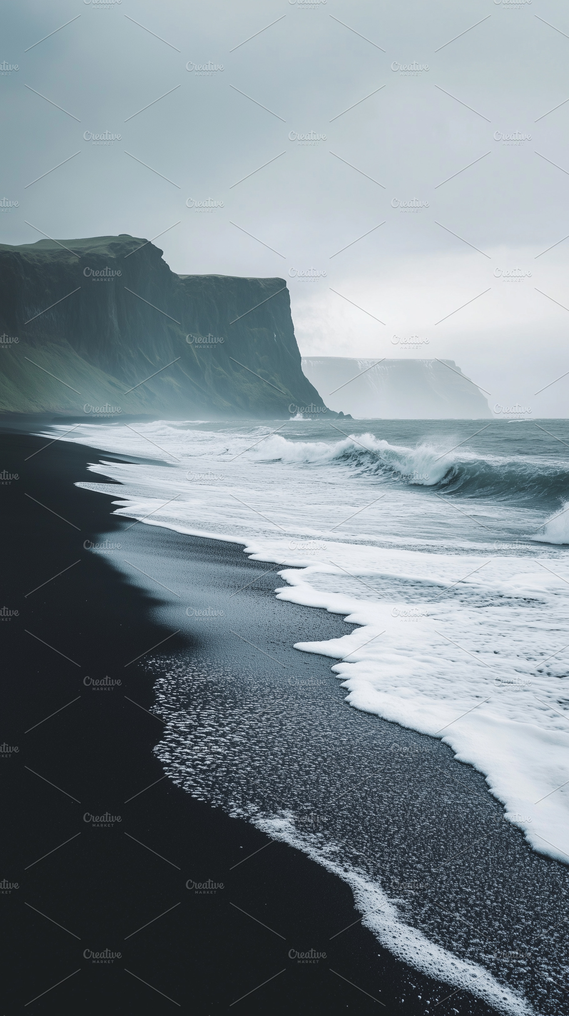 Stormy waves on a black sand beach, a Nature Photo by MistyDay