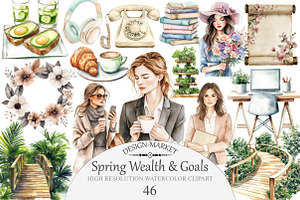 Watercolor Spring Wealth & Goals Cli, an Illustration by Design Market