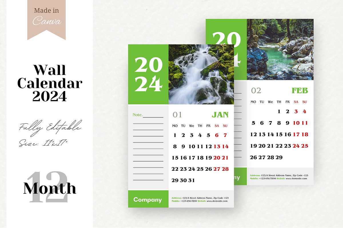 Canva Frame Wall Calendar 2024, a Stationery Template by Waliullah Solutions (Photo 1 of 3)