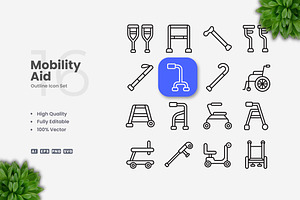 Mobility Aid Outline Icons, an Outline Icon by Upnowgraphic
