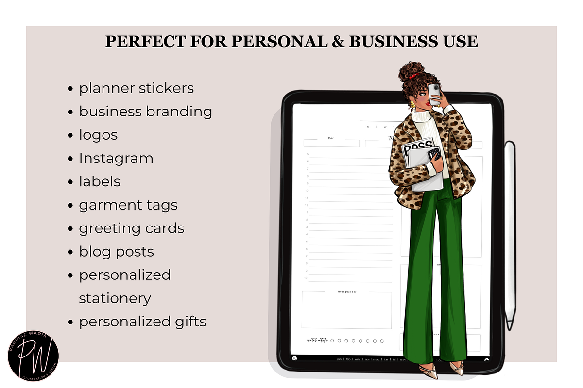 Girl Boss 26 planner clipart png, a Person Illustration by Parinaz Wadia Design (Photo 8 of 8)