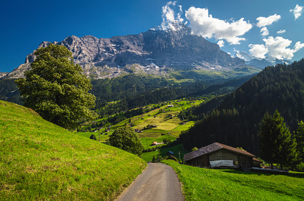 Rural road on the slope in the Alps, a Nature Photo by Alpine Dreams