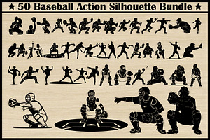 50 Baseball Silhouette Clipart Set, an Illustration by jahid234