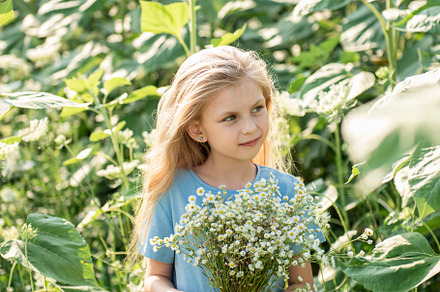 Beautiful little girl in sunflowers, a Person Photo by Olena Rudo