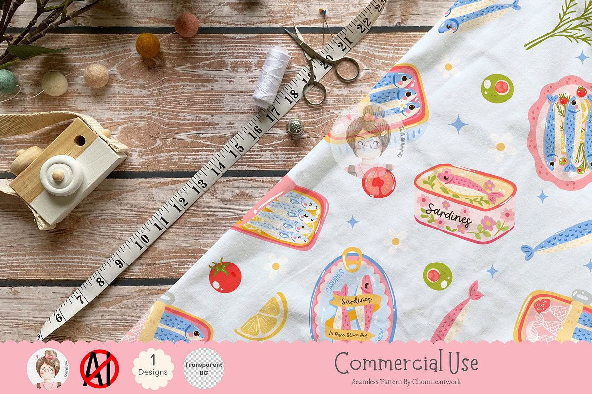 Cute Sardines Seamless Pattern, a Pattern Graphic by Chonnieartwork (Photo 4 of 5)