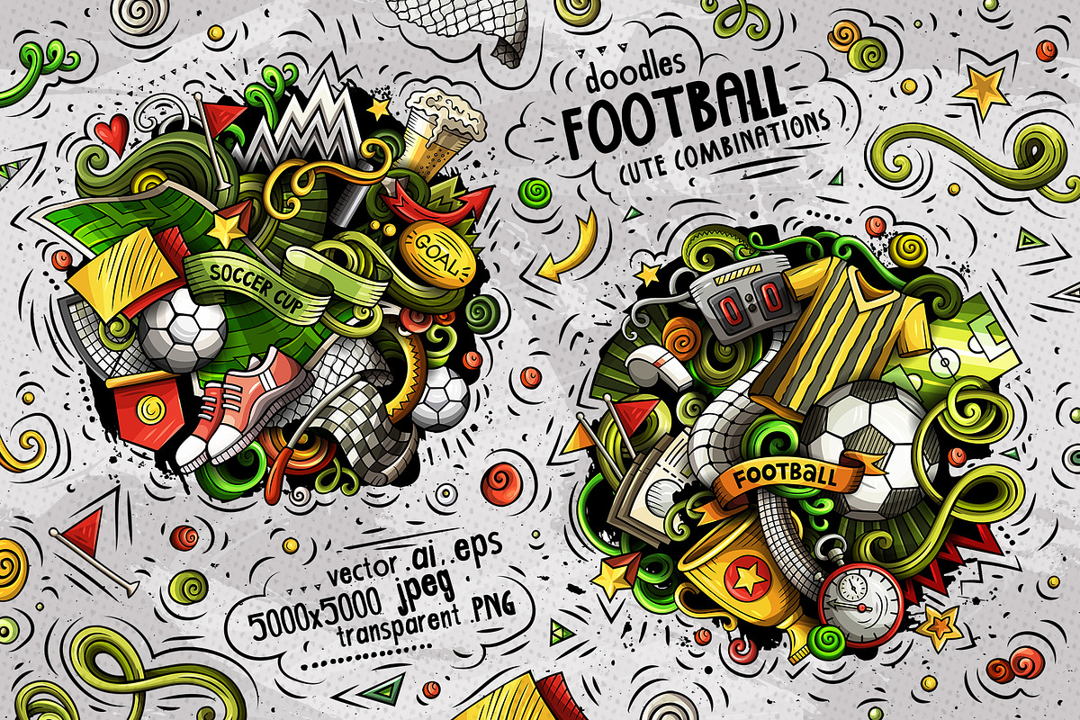 Soccer Cartoon Doodle Big Pack, a Decorative Illustration by BALABOLKA (Photo 4 of 10)