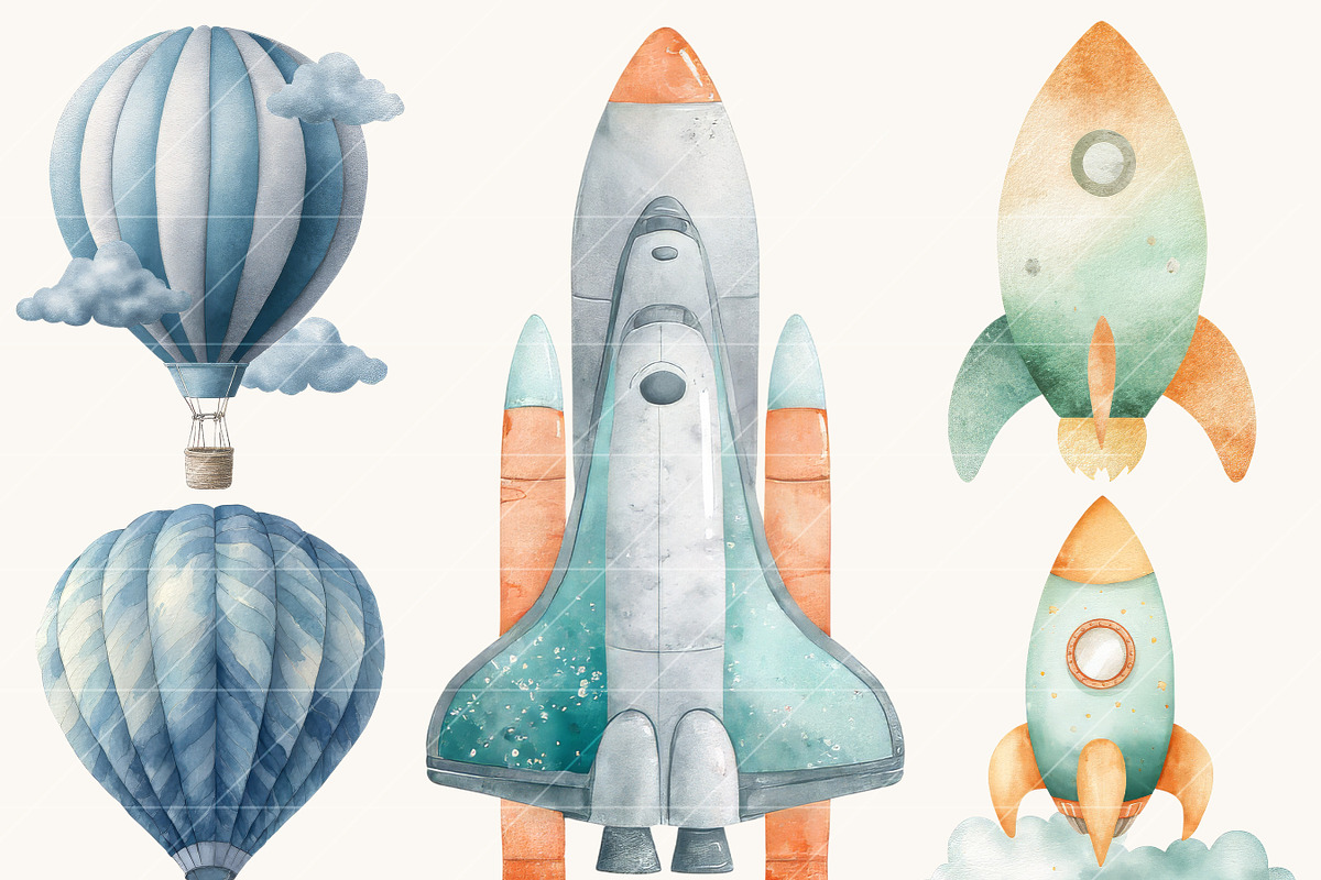 Watercolor Air Transport Clipart, a Transportation Illustration by Design Scotch (Photo 7 of 8)