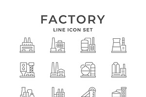 Set line icons of factory or plant, an Outline Icon by motorama