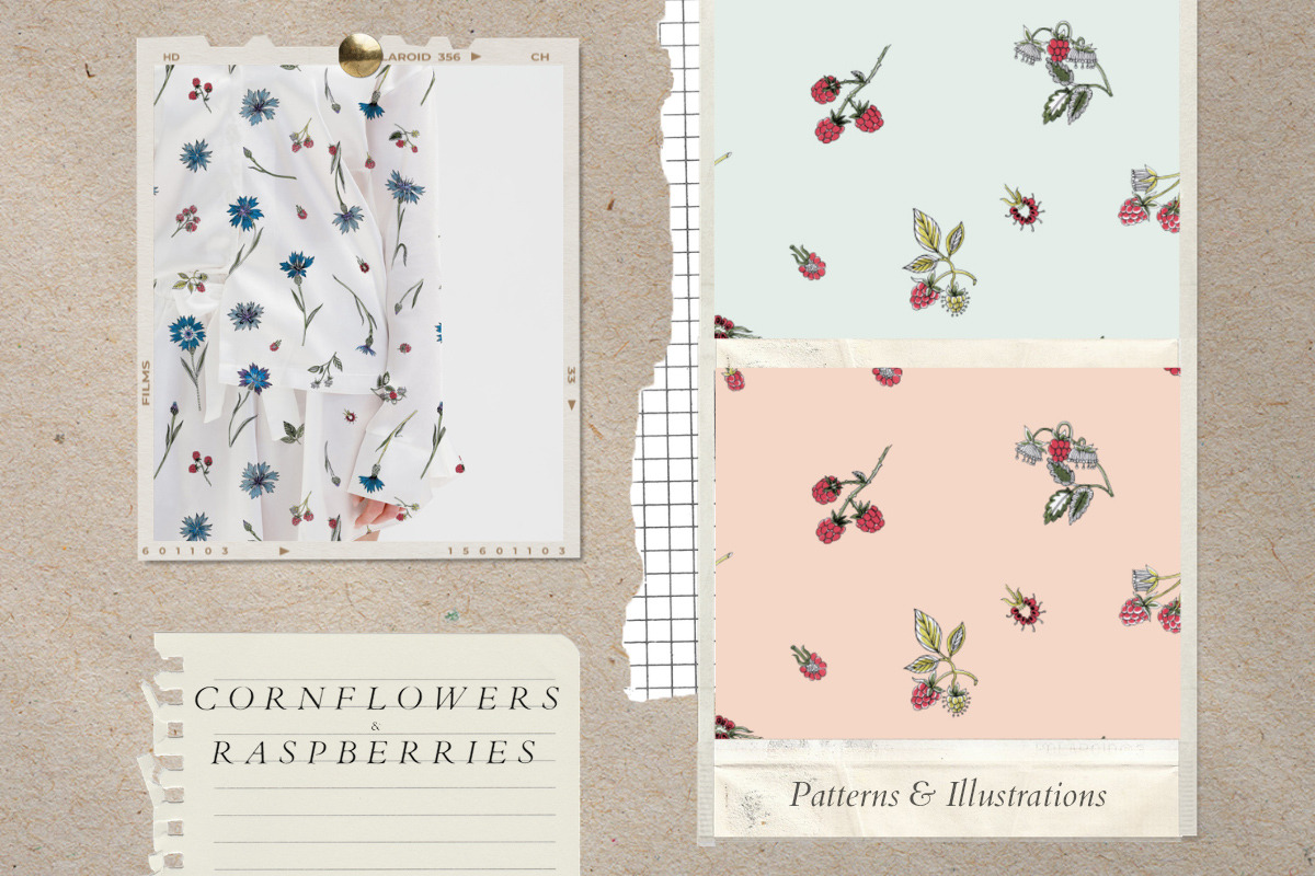 Cornflowers and Raspberries, a Texture Illustration by Volga_Store (Photo 10 of 12)