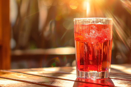 A glass filled with vibrant red liqu, a Photo by Iftikhar Alam