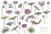 Lotus, Koi, Dragonflies. Vector Set, a Pattern Graphic by Molly art (Thumbnail 2 of 14)