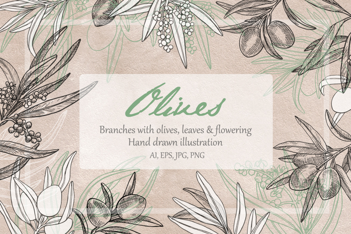 Olives branch. Graphics illustration, a Food Illustration by ON_lineart_store (Photo 1 of 12)