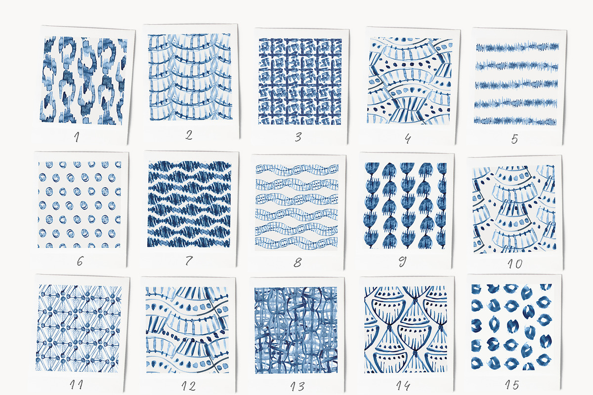 80 Indigo Blue Watercolor Patterns, a Pattern Graphic by Pink Coffie (Photo 4 of 9)