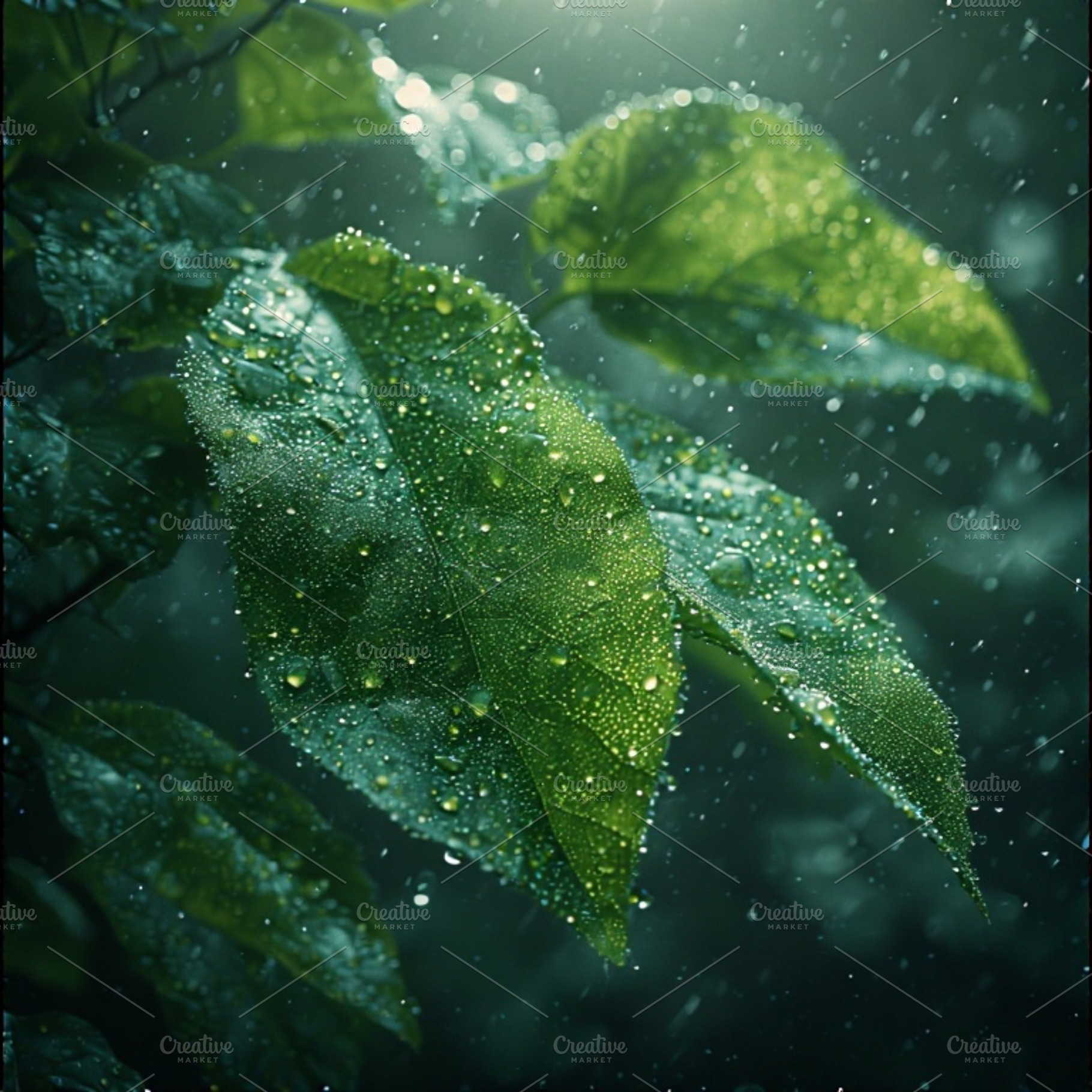 Green leaves with rain drops, a Nature Photo by ComfortQ