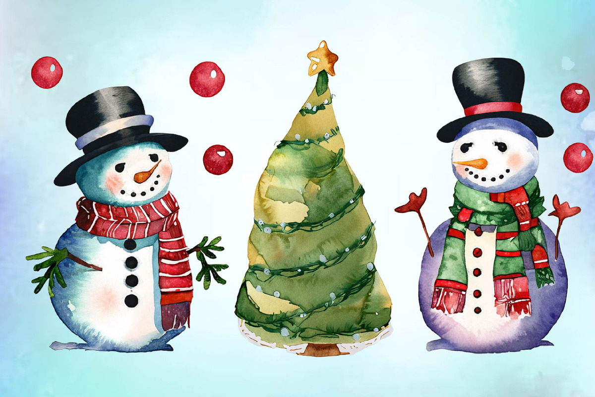 Cute Christmas Snowman Clipart, a Seasonal Illustration by Craft Nest (Photo 5 of 5)